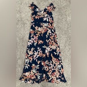 London Times High Low Dress - Navy Blue with Pink and Orange Floral size 12